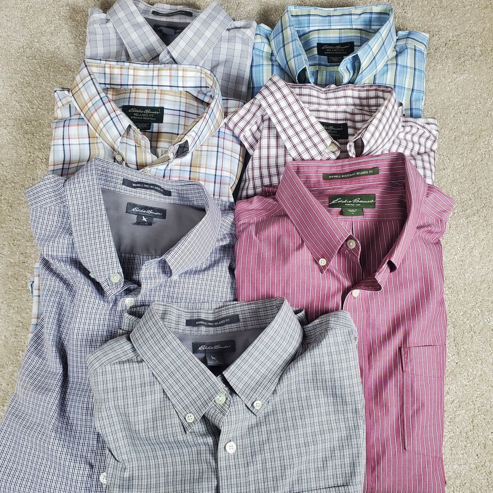 Eddie Bauer‎ Button Down Shirt Men's Size XL Relaxed Fit Wrinkle Resistant QTY 7